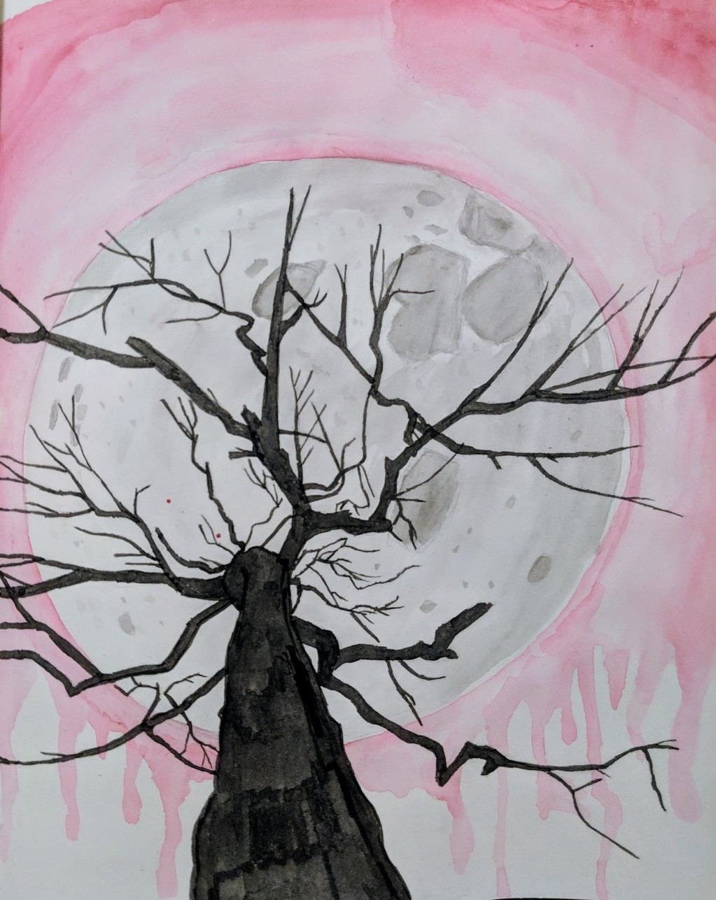 moonlit tree silhouette painting